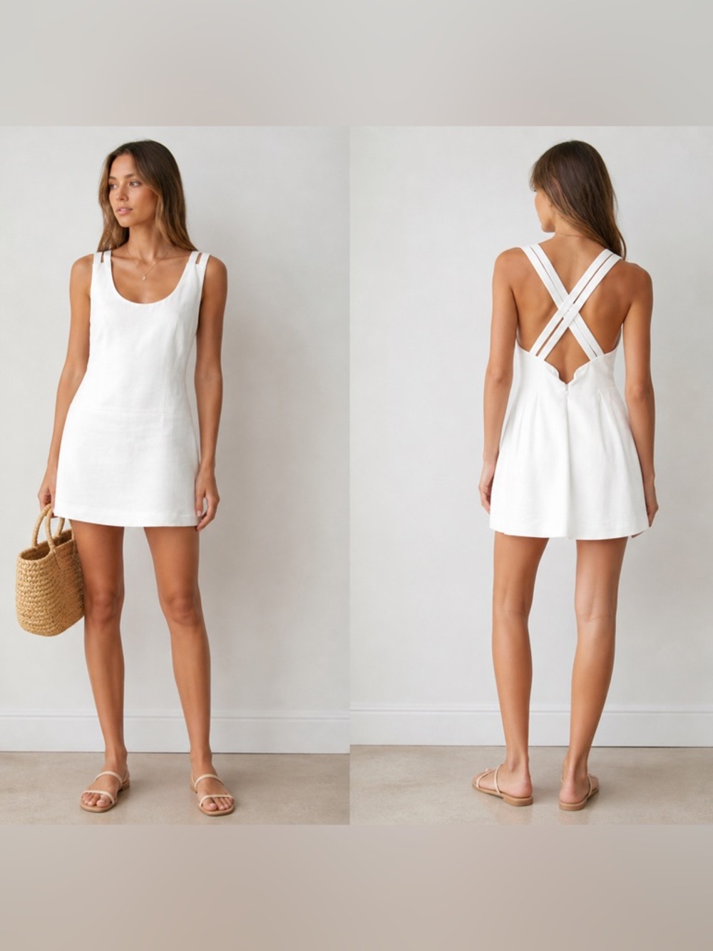 Zara White Cross-Back Mini Dress